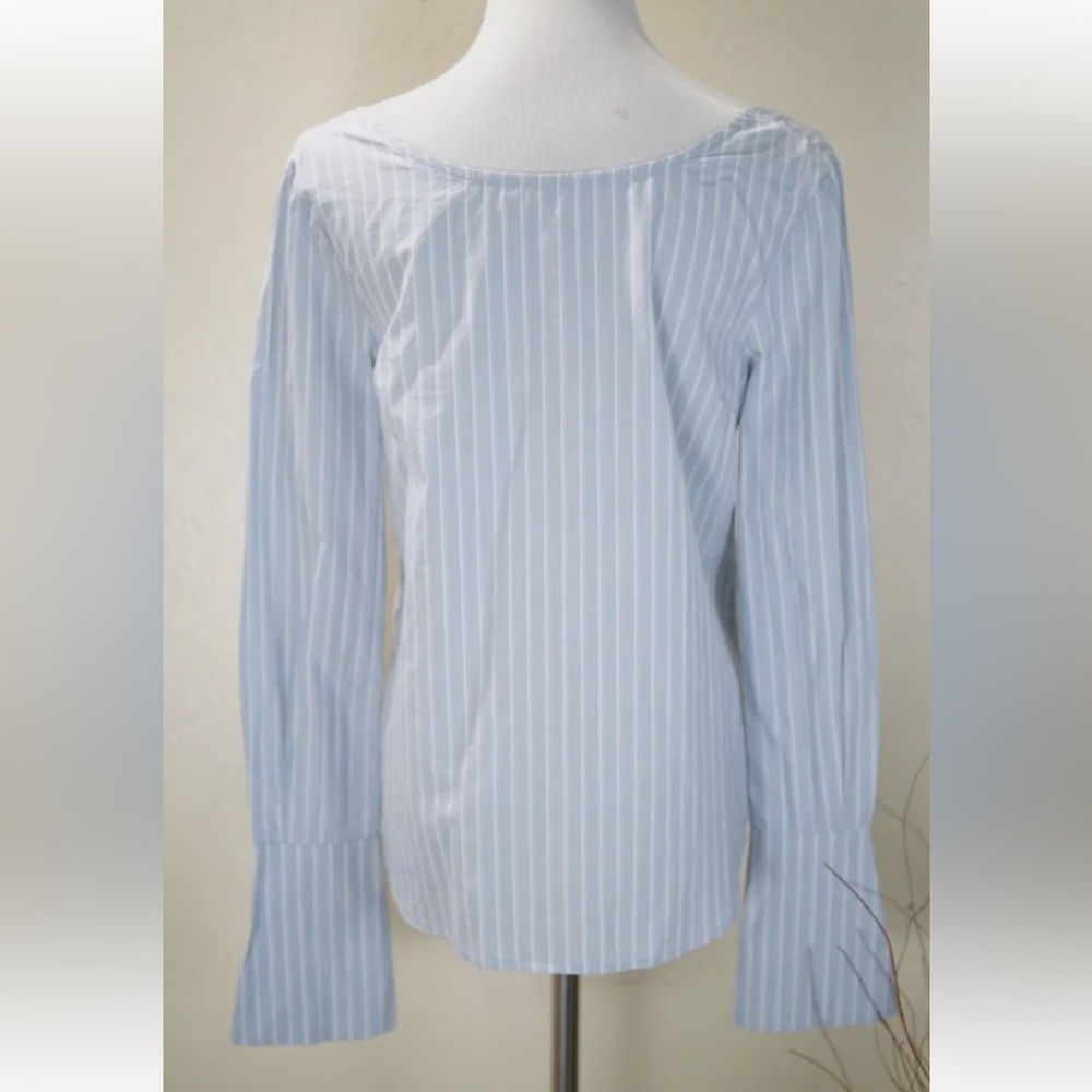 Frame Striped V-Back Button-down Blouse